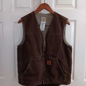 Carhartt Sherpa-Lined Mock Neck Canvas Vest V26 DKB Men’s Size Medium Workwear